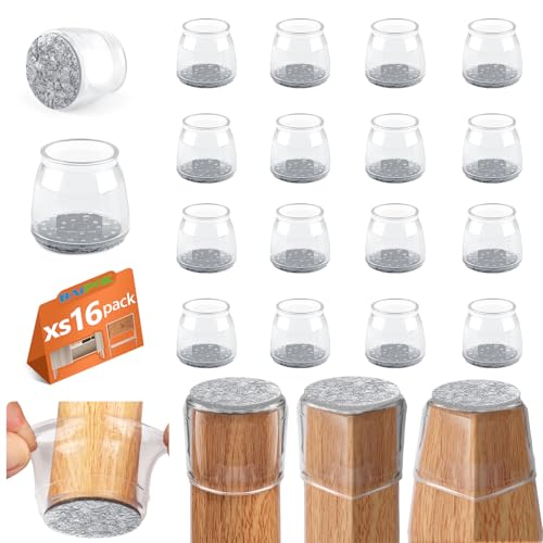 16pcs Round Chair Leg Floor Protectors, Felt Pads Chair Leg Protectors for Hardwood Floors, Silicone Furniture Feet Cups Covers Felt Pads, Prevents Scratches & Reduce Noise, Clear, X-Small - color: Transparent-16pcs, size: Universal XS(0.70''-0.90'')