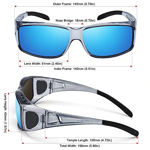 MEETSUN Fit Over Glasses Sunglasses for Men Women,Wrap Around Sunglasses Polarized UV400 Protection - color: (Z1)clear Gray Frame-blue Mirror Lens