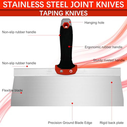 7 Pack Drywall Knife and Corner Tool Set, 6”8”10”12”14” Taping Knives, Outside Corner Trowel & Inside Corner Trowel for Joint Taping, Finishing, Patching - size: Taping Knife Set, 7pcs