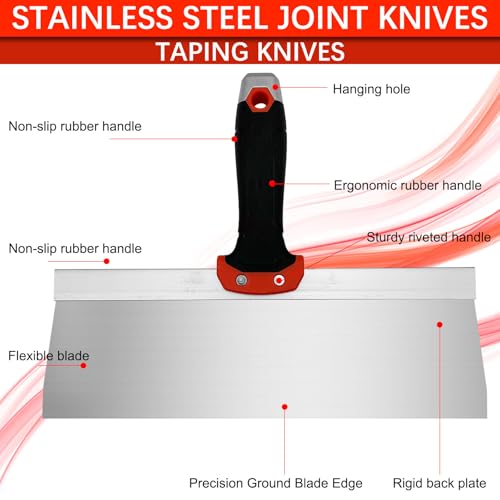 7 Pack Drywall Knife and Corner Tool Set, 6”8”10”12”14” Taping Knives, Outside Corner Trowel & Inside Corner Trowel for Joint Taping, Finishing, Patching - size: Taping Knife Set, 7pcs
