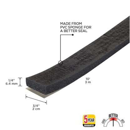 M-D Building Products 06593 1/4 in. x 3/4 in. x 10 ft. Black Sponge Window Seal for Small Gaps - size: 1/4" X 3/4"