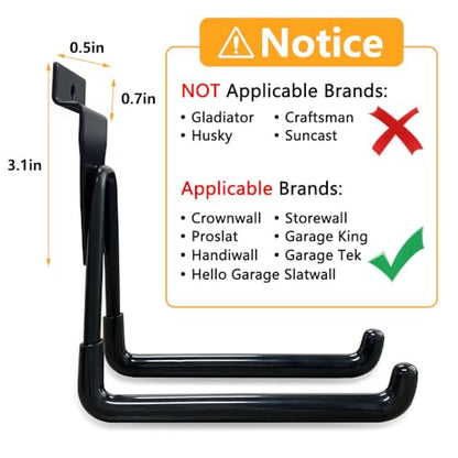 Slatwall Hooks, Slat Wall Accessories Multi Size Garage Hooks Storage Utility Hanging Hooks Wall Mount Tool Holder for Ladder Garden Tools (14 Pack, Black)