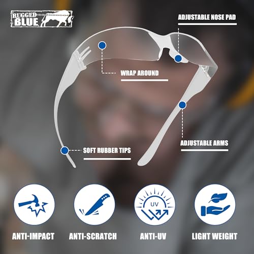 RUGGED BLUE - Bifocal Safety Glasses | Ansi Z87.1 Certified | Safety Glasses With Readers 2.5 | Scratch-Resistant Lenses | Impact-Resistant Eye Protection | Reading Goggles | 12 Pack - Clear Lens - color: 12 Pair, size: 2.5 Diopter