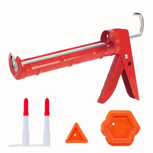 Holothurian Caulking Gun, Caulk Gun No Drip,Sealant Finishing Tool Grout Scraper for Kitchen Bathroom Window Sink Joint, 1/10 Gallon Cartridge, 10:1 Thrust Ratio, Red - color: Red