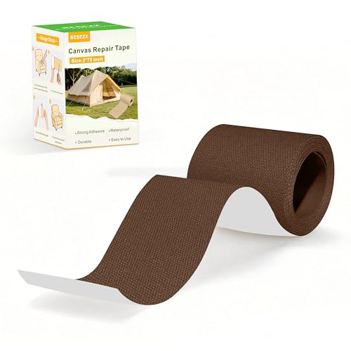 Besezx Canvas Repair Tape,Outdoor Gear Patch, 3x79 Inches,Waterproof Self-Adhesive Fabric Repair Tape for Repairing Boat Covers,Sun Shades,Sofas,Tents,Lounge Chairs,Awnings (Brown) - color: Brown, size: 3*79 inch