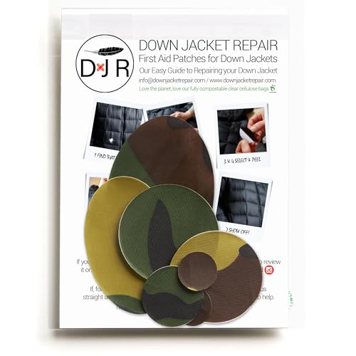 Down Jacket Repair Patches - Self-Adhesive Down Jacket Repair Patches | Waterproof, Tear-Resistant, Pre-Cut Patches | 7-Piece Set for Outdoor Gear, Sleeping Bags & Tent - color: Camo