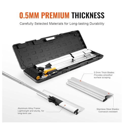 Drywall Skimming Blade Set, 7/10/14/16/24in Skim Coat Tools with Extension Pole, Stainless Steel Putty Knives for Gyprock, Plasterboard Wall Repair