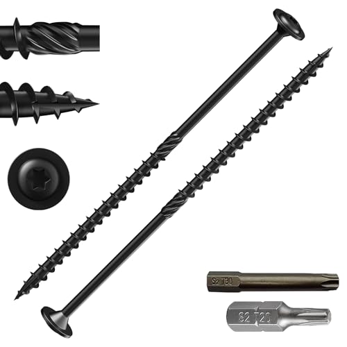 Wensilon (1 lbs)#14 x 7 Black Lag Screws, Structural Wood Screw, Heavy Duty Construction Screw, Rust Resistant, Washer Head, Black Coated Exterior Wood Screws, Star Drive with Bit - color: Black, size: #14 x 7"