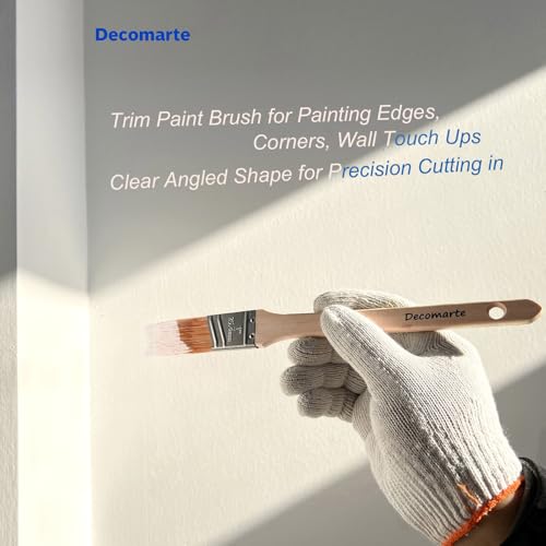 Thin Soft Bristle Long-Handled Wood Angled Sash Stain Brush for Painting Doors, Furniture, Wall Trim, House Touch Ups, Enamel Home Decorating Lacquer Paint Brush Pack Assorted