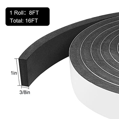 2 Rolls Weather Stripping Door Seal, 1''W x 3/8'' T Foam Tape Single Sided, Adhesive Closed Cell Weather Strip (Total 16 Feet Long)… - size: 1''W x 3/8''T x 16FT