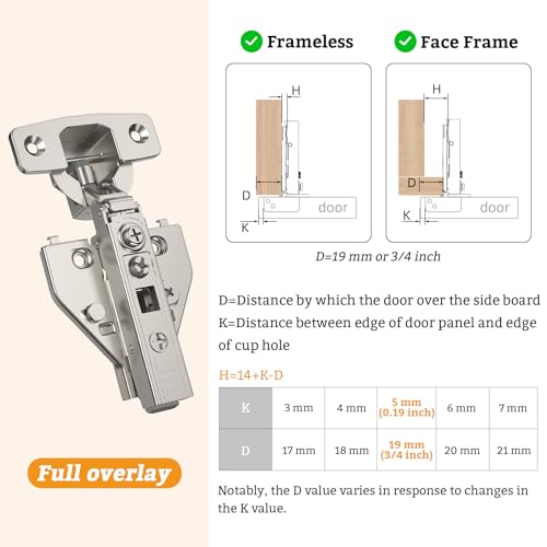 Chibery 50 Pack Full Overlay Cabinet Hinges, Face Frame & Frameless, 4D Adjustment, Soft Close 105°, Close Speed Control, Concealed Clip-On Plate, Smooth Slow Self Closing for Kitchen Corner, Cupboard