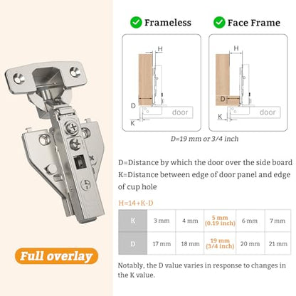 Chibery 50 Pack Full Overlay Cabinet Hinges, Face Frame & Frameless, 4D Adjustment, Soft Close 105°, Close Speed Control, Concealed Clip-On Plate, Smooth Slow Self Closing for Kitchen Corner, Cupboard