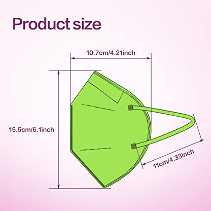 Miuphro KN95 Face Mask, 5-Layer Design Cup Dust Safety KN95 Masks 25 Pack, Green - color: Green