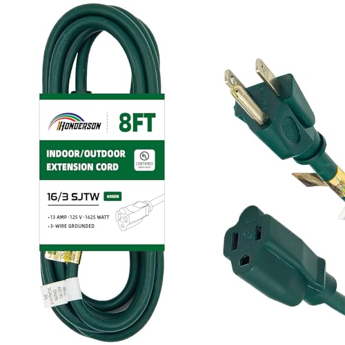 8FT Outdoor Extension Cord-16/3 SJTW Durable Green Extension Cable with 3 Prong Grounded Plug for Safety,Great for Outside Christmas Decorations - color: Green, size: 8FT