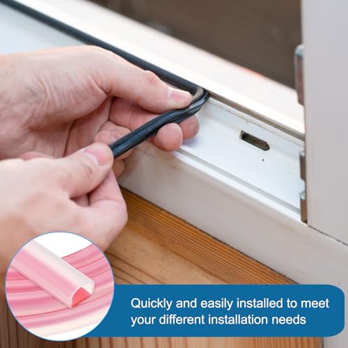 PATIKIL Silicone Weather Stripping Door Seal, 9.8 ft D Shape Weather Stripping Self Adhesive Door Seal Strip for Door Frame, Window Sealing, Large Gap, 25/64" Wx5/128 Tx5/16 H, Clear/Red - size: 9.8 Ft Long, 25/64"wx5/128"tx5/16"h