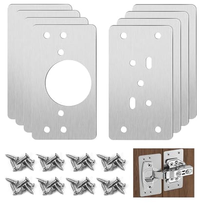 Cabinet Hinges Repair Plate, Stainless Steel Brackets Kit, Kitchen Cupboard Door Mending Mount Replacement Plates Includes Fixing Screws, Protect Wooden Cabinet, Wardrobe, Small Furniture - color: 8pcs 9x4.7cm