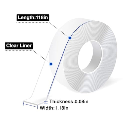 Double Sided Tape Heavy Duty, Nano Double Sided Adhesive Tape, Multipurpose Clear Mounting Tape for Walls, Office Decor, Picture Hanging, and Posters, Hanging Adhesive Strips (9.85FT)