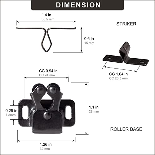 Keenkee 2 PCS Cabinet Latch Double Roller Catch Hardware for Cupboard Closet Cabinet Door Latches and Catches, Black Nickel - color: BlackNickel 2ps