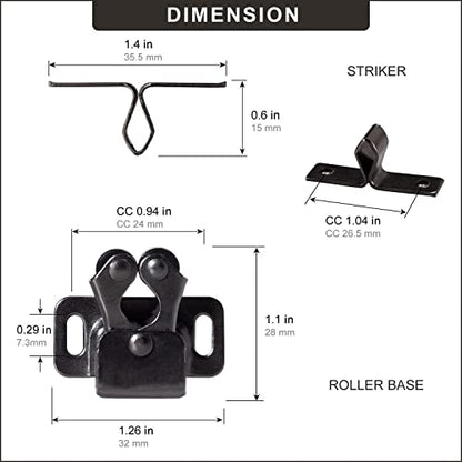 Keenkee 2 PCS Cabinet Latch Double Roller Catch Hardware for Cupboard Closet Cabinet Door Latches and Catches, Black Nickel - color: BlackNickel 2ps