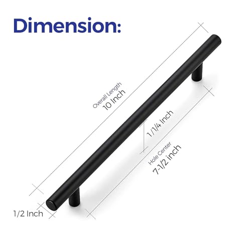 Ravinte 10 Pack 7-1/2 Inch Cabinet Handles Matte Black Stainless Steel Kitchen Cupboard Pulls 10" Length,7-1/2" Hole Center - size: 10 Inch（7-1/2 Inch Hole Center）