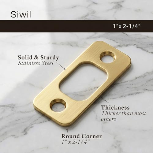 Deadbolt Strike Plate, Round Corner, Solid Stainless Steel, 1" X 2 1/4“, Heavy Duty - 1 Pack, Gold - color: Gold