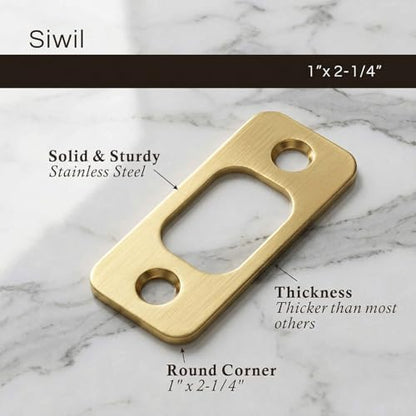 Deadbolt Strike Plate, Round Corner, Solid Stainless Steel, 1" X 2 1/4“, Heavy Duty - 1 Pack, Gold - color: Gold