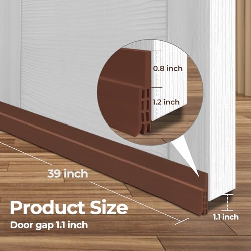 Door Draft Stopper Weather Stripping: Ohuhu Under Door Bottom Seal Strip Sweep Blocker Gap Filler Flexible Noise Insulation Draft Guard for Bottom of Door Garage (Brown, 39" L x2 W) - size: 39" L x2 W