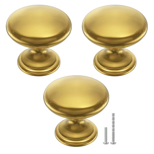 POZEAN Cabinet Knobs Brushed Nickel 3 Pack Cabinet Handles Drawer Knobs Solid Knobs Brass with Screws for Dresser Drawer Cabinet Cupboard - Modern Kitchen, Bedroom and Bathroom Hardware,Brass - color: Brass, size: 3 Pack