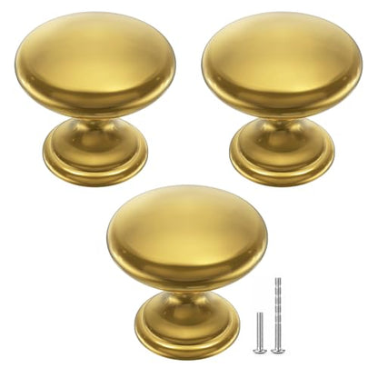 POZEAN Cabinet Knobs Brushed Nickel 3 Pack Cabinet Handles Drawer Knobs Solid Knobs Brass with Screws for Dresser Drawer Cabinet Cupboard - Modern Kitchen, Bedroom and Bathroom Hardware,Brass - color: Brass, size: 3 Pack