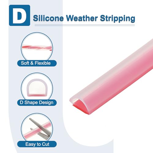PATIKIL Silicone Weather Stripping Door Seal, 19.7 ft D Shape Weather Stripping Self Adhesive Door Seal Strip for Door Frame, Window Sealing, Large Gap, 25/64" Wx5/128 Tx1/5 H, Clear/Red - size: 19.7 ft Long, 25/64"Wx5/128"Tx1/5"H