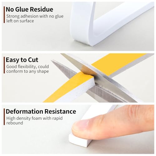 Yotache White Doors Windows Insulation Tape 1/2" x1/4", Foam Weather Stripping Gasket Tape Seal for Draft, Soundproofing, Total 26 Feet Long (2 X 13 Ft Each) - size: 1/2"x1/4"x 26FT