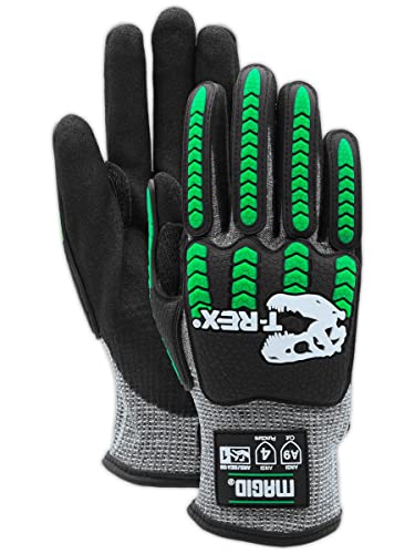 MAGID T-REX Flex Series ANSI Cut Level A9 Knit Impact Glove, 3 Pairs, NitriX Palm, Size 9/L, Black & Green, TRX795 - size: 9/L, style: 3 Pairs