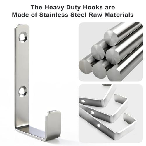 Stainless Steel Hooks for Hanging, Heavy Duty Hooks, Coat Hook, Wall Hooks Wall Mounted Hook Towel Hook Garage Holder Screw Hanger, 6 Pack (Silver) - color: Silver