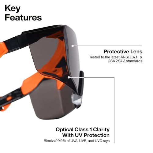 KLEIN TOOLS 03007 Over-The-Glasses Safety Glasses, Shaded Lens, ANSI Z87.1+ and CSA Z94.3 Certified, Anti-Fog and Scratch Resistant, UV Protection, Fits Over Prescription Eyewear - size: Over-the-Glasses, Gray