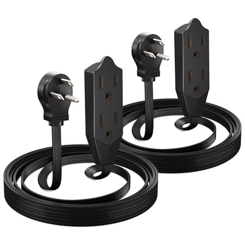 Maximm Cable 6 Feet Flat Plug Extension Cord/Wire, Multi Outlet - 3 Prong Angled Plug Extension Cord - Black UL Certified (2 Pack) - color: Black, size: 6 Feet, style: 2 Pack