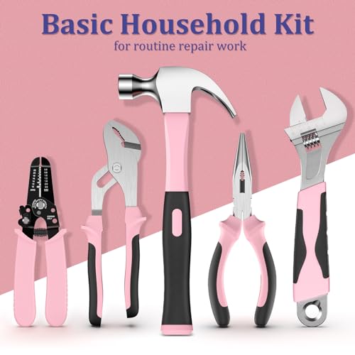 Sundpey Home Tool Kit 281-PCs - General Basic Home Auto Repair Tool Kits - Complete Portable Hand Tool Sets for Women - Tool Box Set with Socket Wrench Set & Screwdriver Sets & Hex Key & Pliers - color: Pink