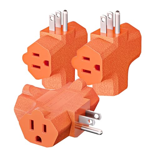 K KASONIC - 3-Outlet Grounding Adapter, [UL Listed] Plug Extender, Heavy-Duty Grounded Power Tap - 3 Pack (Orange) - color: Orange