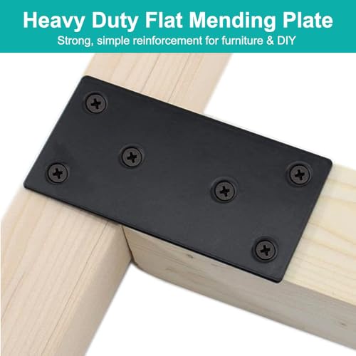 8 Pcs Flat Mending Plate 3.15" x 1.57", Black Stainless Steel Straight Bracket with Screws, Heavy Duty Flat Brace Fixing Joining Plate for Wood, Furniture, Bed Frame, Shelves & DIY Projects - size: 3.1 x 1.57inch