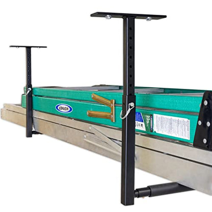 StoreYourBoard Adjustable Overhead Ladder Rack – Garage Organizer Ladder Shelf for Step & Extension Ladders - Storage Racks and Shelving for Garage Organization - Ceiling Mounted - Holds 75 lbs - size: Single