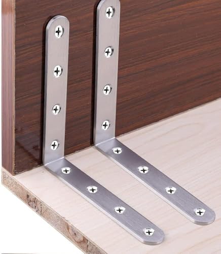 4 Pack Flat Mending Plate for Wood, Stainless Steel Straight Brackets Flat Repair Fixing Wood Brace Joining Plates Connector with Fixing Screws (8, L-Shaped Bracket 0.78*3.34*3.34in) - size: L-Shaped Bracket 0.78*3.34*3.34 in