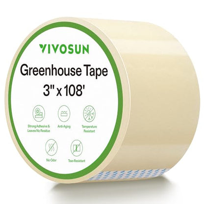 VIVOSUN Greenhouse Repair Tape, 6.3 mil 3" x 108' Weatherproof Clear Poly Patch Tape, Heavy Duty Greenhouse Sheeting Coverings Film Tape for Plastic Sheeting and Tents - size: 3”x108’