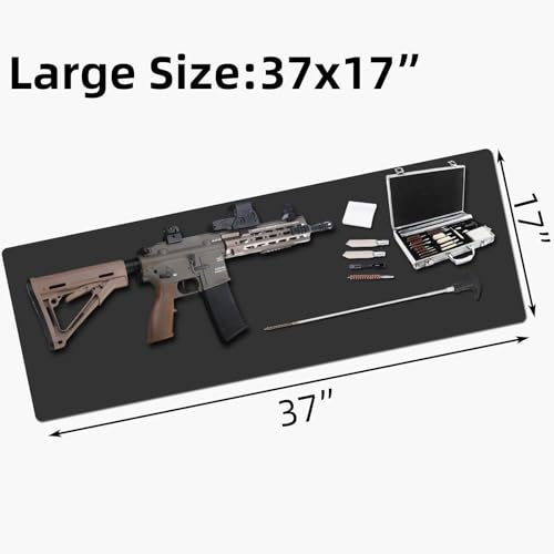 Large Gun Gleaning Mat for Pistol Rifle Shotgun, Oil-Resistant Gun Cleaning Pad, Non-Slip Waterproof Leather Workbench Mat Desk Pad for Gun Maintenance - color: Black, style: 37"x17"