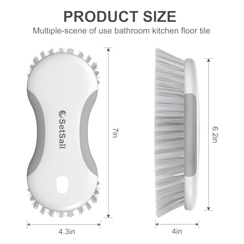 SetSail Multi-Purpose Scrub Brush of 2 Pack, Stiff Bristles Cleaning Brush with Non-Slip Grip Heavy Duty Scrub Brushes for Cleaning Bathroom Kitchen Tile Bathtub Sink, Grey - color: Gray