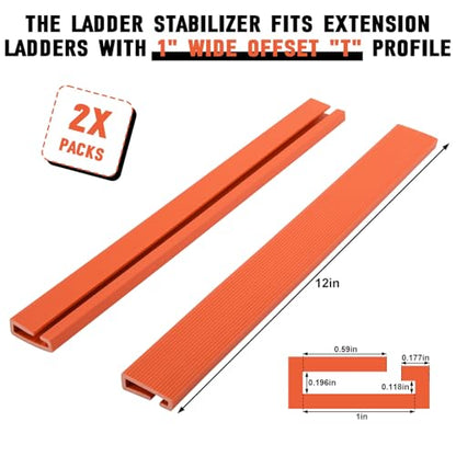 Ladder Stabilizer, Rail Ladder Covers for Gutters & Roof, Ladder Safety Protector Fits Extension Ladders with 1”Wide Offset “T” Profile, Used to Fall Prevention and Scratch Protection, 2 Pack
