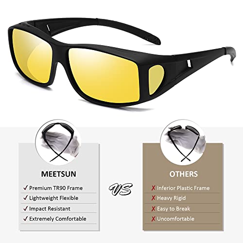 MEETSUN Fit Over Glasses Sunglasses for Men Women,Wrap Around Sunglasses Polarized UV400 Protection - color: (Z1)2 Pack Back Frame Gray Lens+black Frame Night Vision Lens