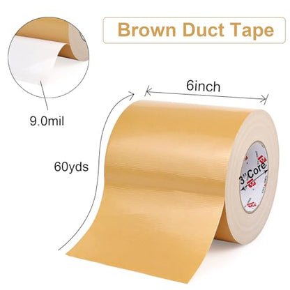 BOMEI PACK 6" Tan Beige Duct Tape 6 Inch,Heavy Duty Light Brown Wide Roll Tape,Strong Strength,Flexible,No Residue,Waterproof and Tear by Hand,Multi-Use Tan Duct Tape for Indoor & Outdoor Repairs - color: Tan
