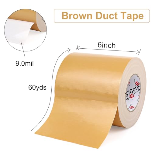 BOMEI PACK 6" Tan Beige Duct Tape 6 Inch,Heavy Duty Light Brown Wide Roll Tape,Strong Strength,Flexible,No Residue,Waterproof and Tear by Hand,Multi-Use Tan Duct Tape for Indoor & Outdoor Repairs - color: Tan