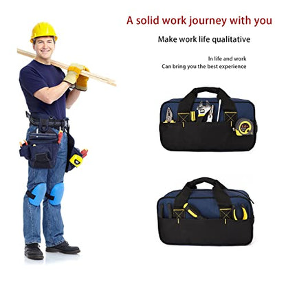 FASTECH 14 Inch Small Tool Bag, Wide Mouth Tool Tote Bag, Waterproof Tool Organizer Bag, Electricians Repairman Tools Tote Bag Double Fabric Storage Bag (Black+Blue) - size: Black+Blue