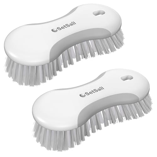 SetSail Multi-Purpose Scrub Brush of 2 Pack, Stiff Bristles Cleaning Brush with Non-Slip Grip Heavy Duty Scrub Brushes for Cleaning Bathroom Kitchen Tile Bathtub Sink, Grey - color: Gray