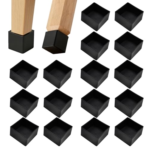 16 Pcs 2" x 2" Square Silicone Chair Leg Floor Protectors, Rubber Chair Leg Caps, Flexible & Anti-Slip Chair Table Leg Covers, Wood Post End Cap, Furniture Leg Covers for Patio Indoor, Black - size: 2"